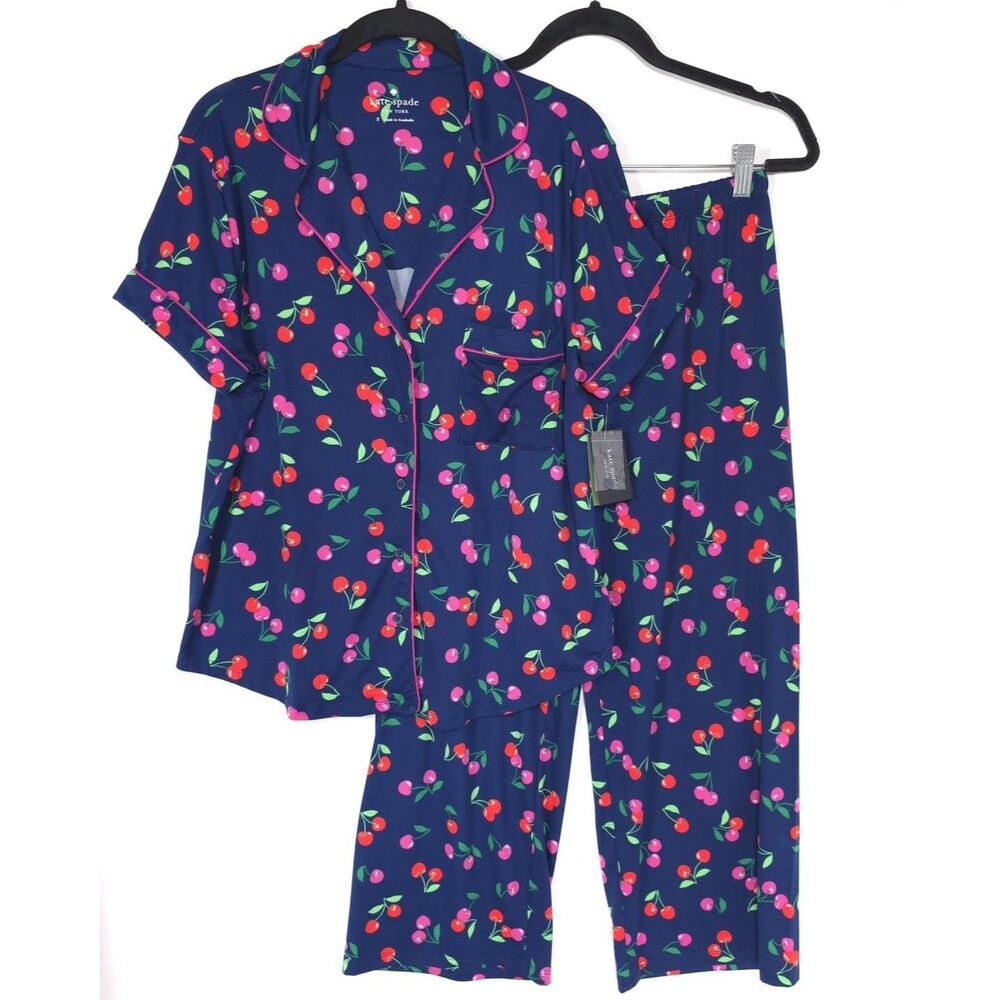 KATE SPADE NEW YORK Women’s New Set Pijama Top Pants SMALL Cherry Print KS82786T